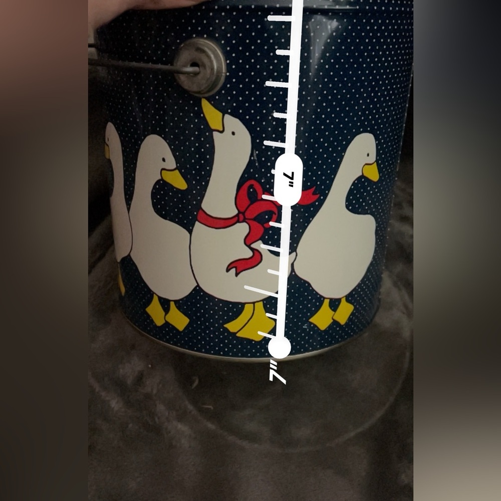 Vintage Navy Blue Polka Dot Goose Geese Duck Tin Box Canisters One With Handle - Picture 11 of 16